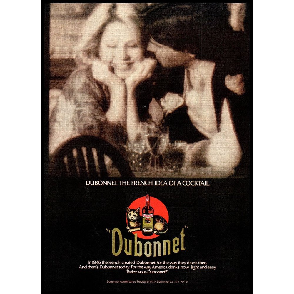 1978 Dubonnet Aperitif Vintage Print Ad French Cocktail Couple Romantic Wall Art